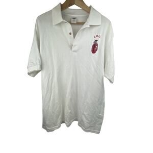 Monogram LED Retro Custom Embroidered White Mens Sz Lg White Polo Golf Shirt